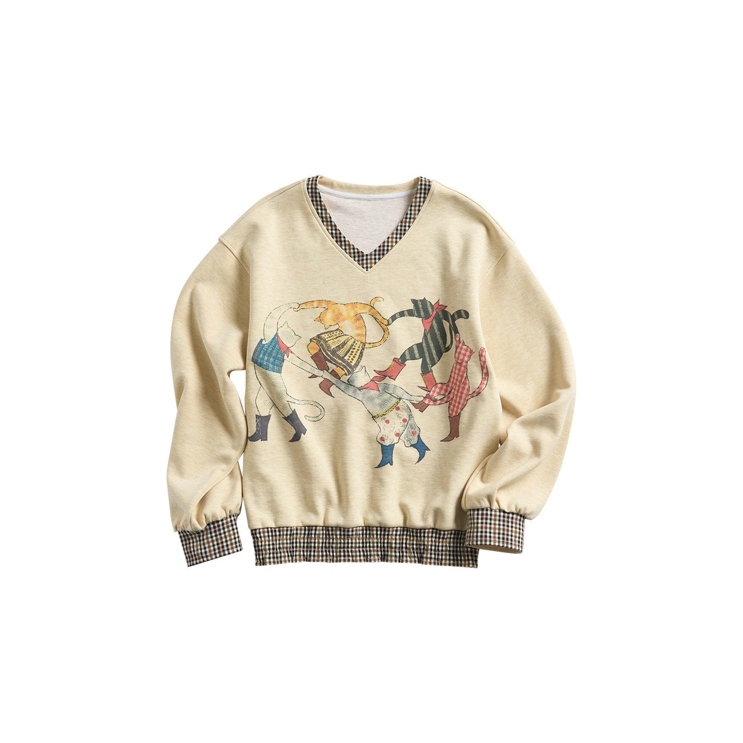 Outthe_Blue_Soft_Wool_Blend_V-neck_Plaid_Loose_Fit_Commuter_Pullover_Light_Yellow_Sweatshirt_MISSTT