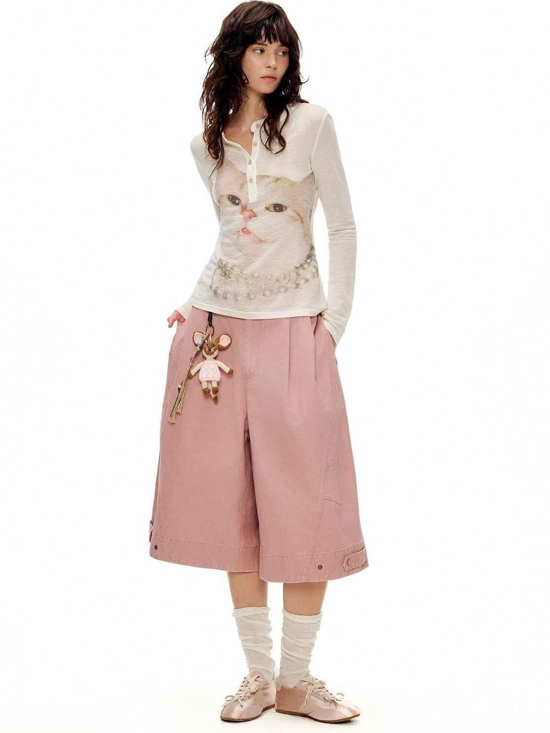 Outthe Blue Soft Wool Lyocell Slim Fit Casual Printed Women Pearl White Long Sleeve T-Shirts