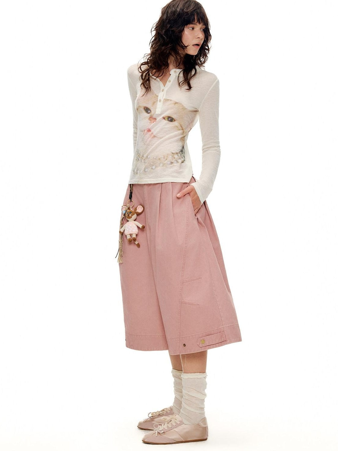 Outthe Blue Soft Wool Lyocell Slim Fit Casual Printed Women Pearl White Long Sleeve T-Shirts