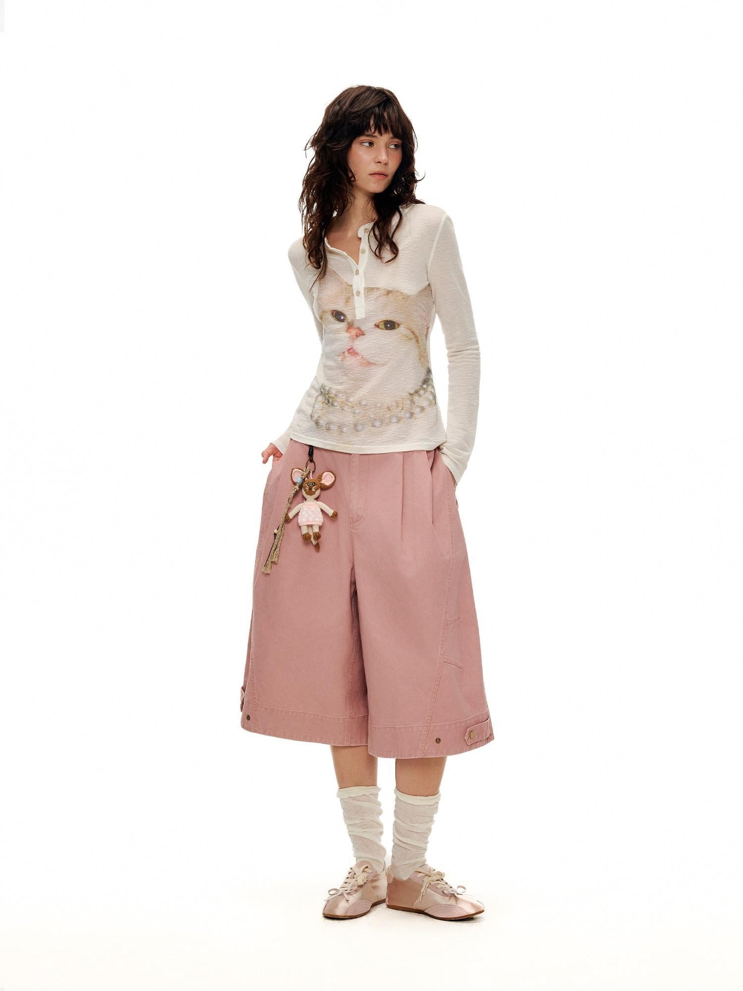 Outthe Blue Soft Wool Lyocell Slim Fit Casual Printed Women Pearl White Long Sleeve T-Shirts