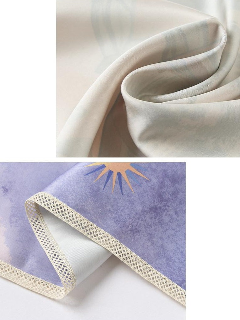 Outthe Blue Sunshield Satin Large Square Korean Style Young Women Botanical Floral Scarves