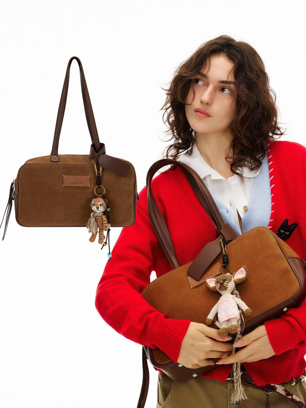 Outthe Blue Tassel Vintage Square Single Strap Faux Leather Brown Boston Tote Bags