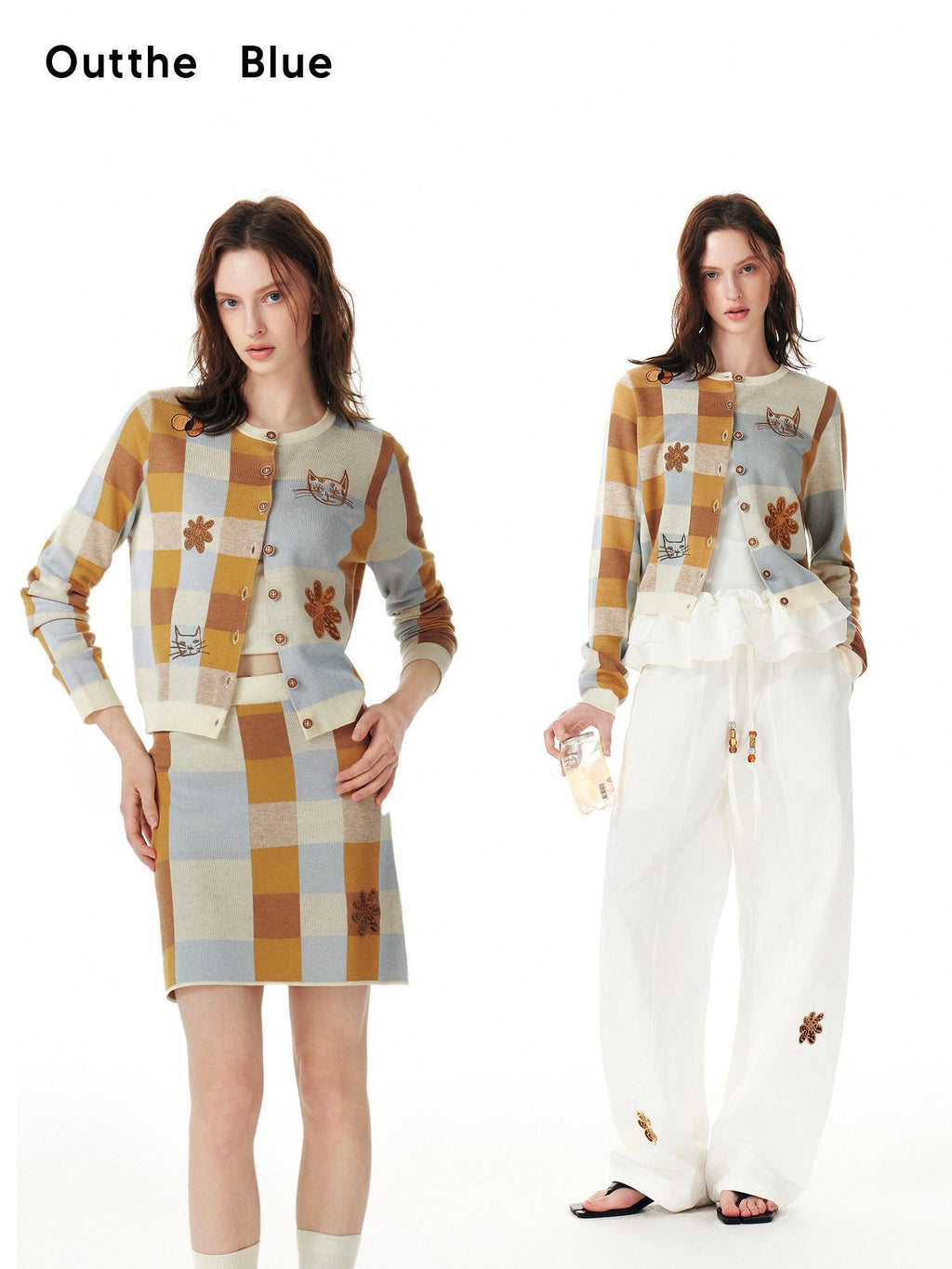 Outthe Blue Tencel Button Long Sleeve Cardigan And Skirt Women Two Piece Top & Skirt Sets