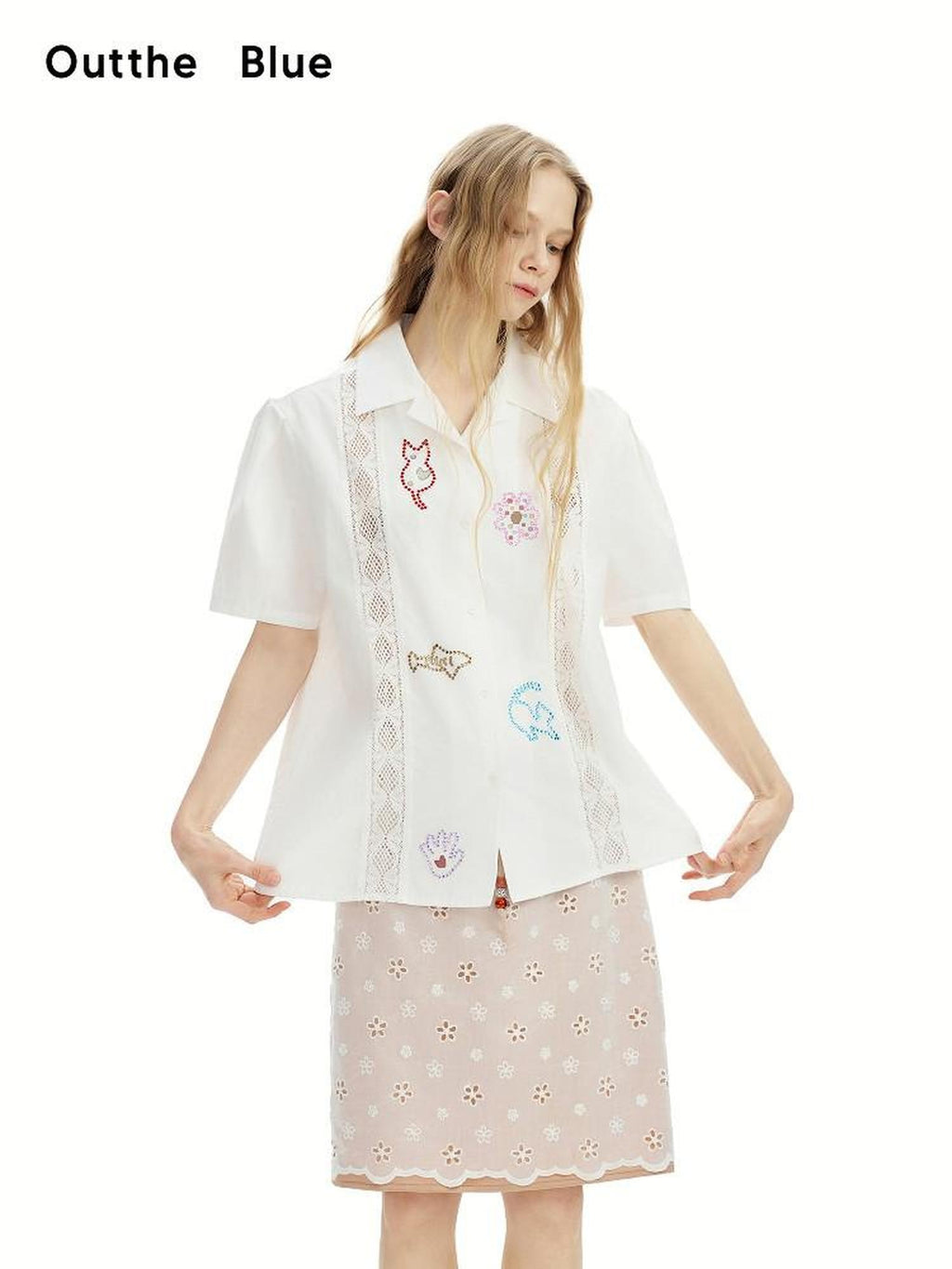 Outthe Blue Tencel Cotton Blend Loose Fit Short Sleeve Lapel Women White Button Blouses