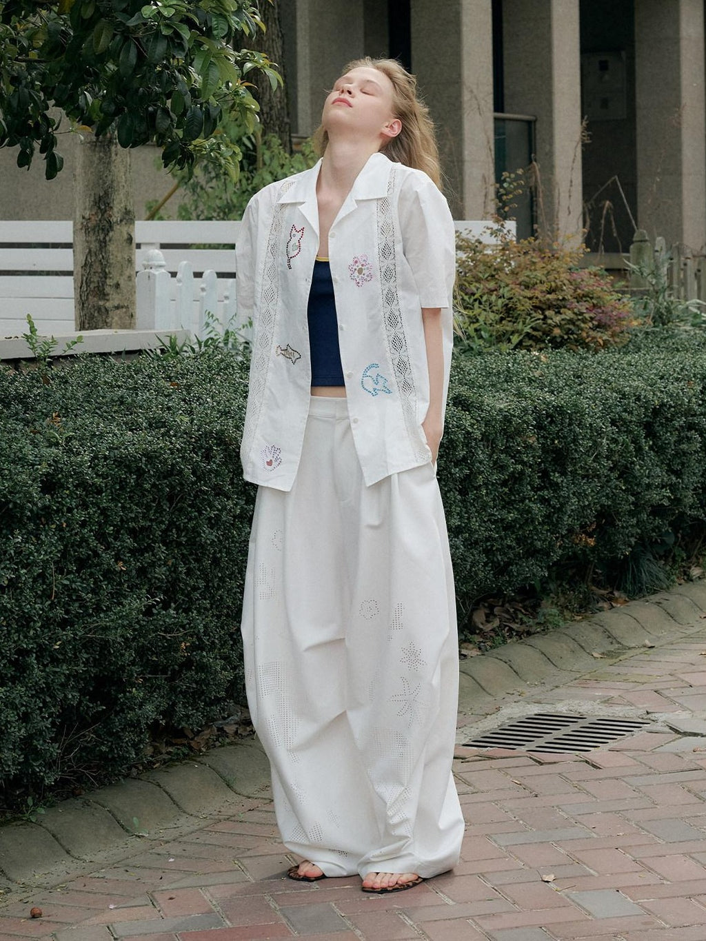 Outthe Blue Tencel Cotton Blend Loose Fit Short Sleeve Lapel Women White Button Blouses