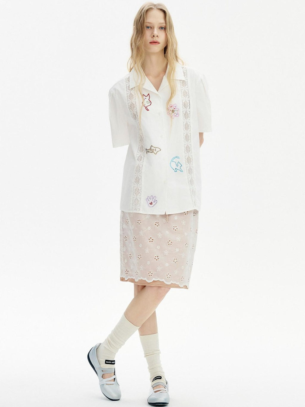Outthe Blue Tencel Cotton Blend Loose Fit Short Sleeve Lapel Women White Button Blouses