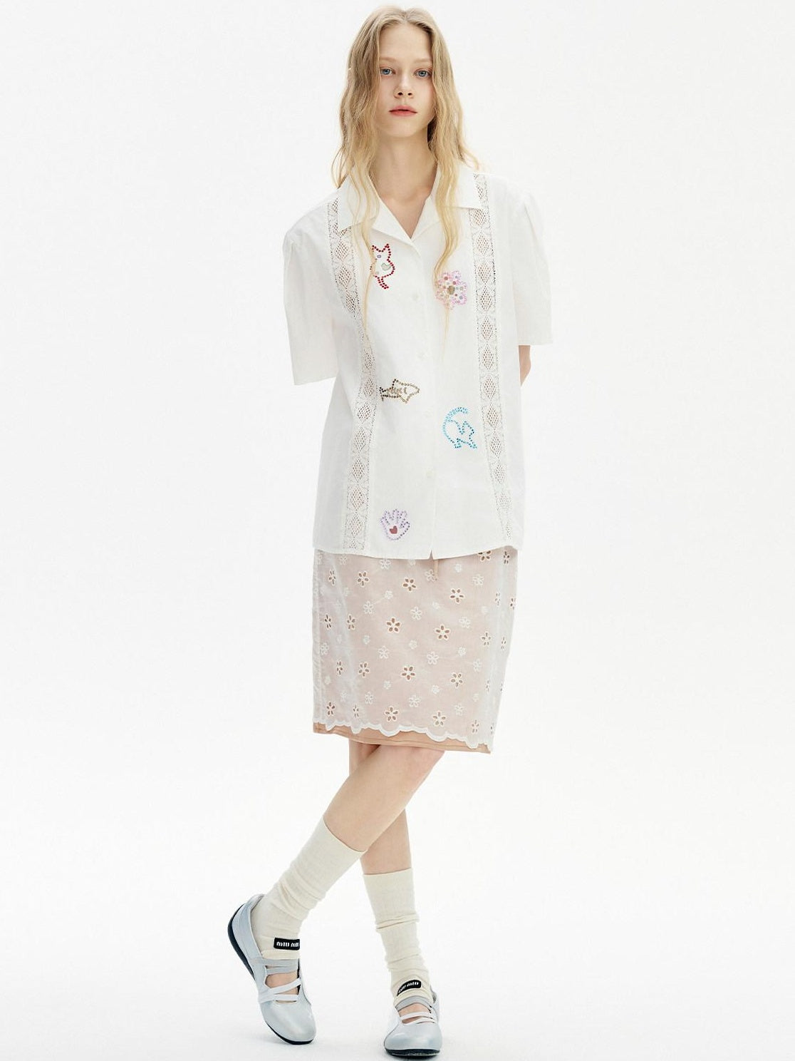 Outthe Blue Tencel Cotton Blend Loose Fit Short Sleeve Lapel Women White Button Blouses