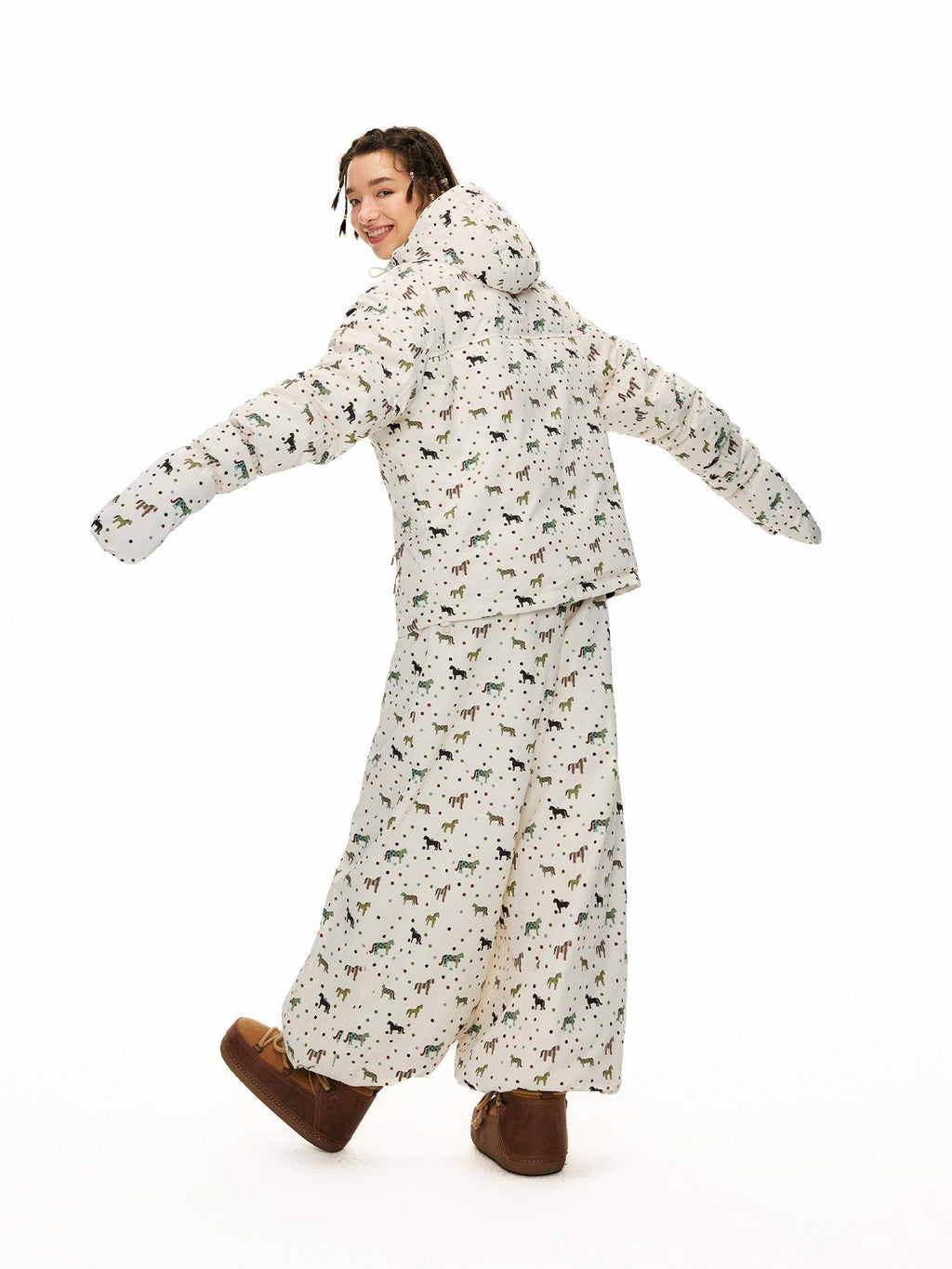 Outthe Blue Thermal Fleece Lined High Waist Full Length Pearl White Pants