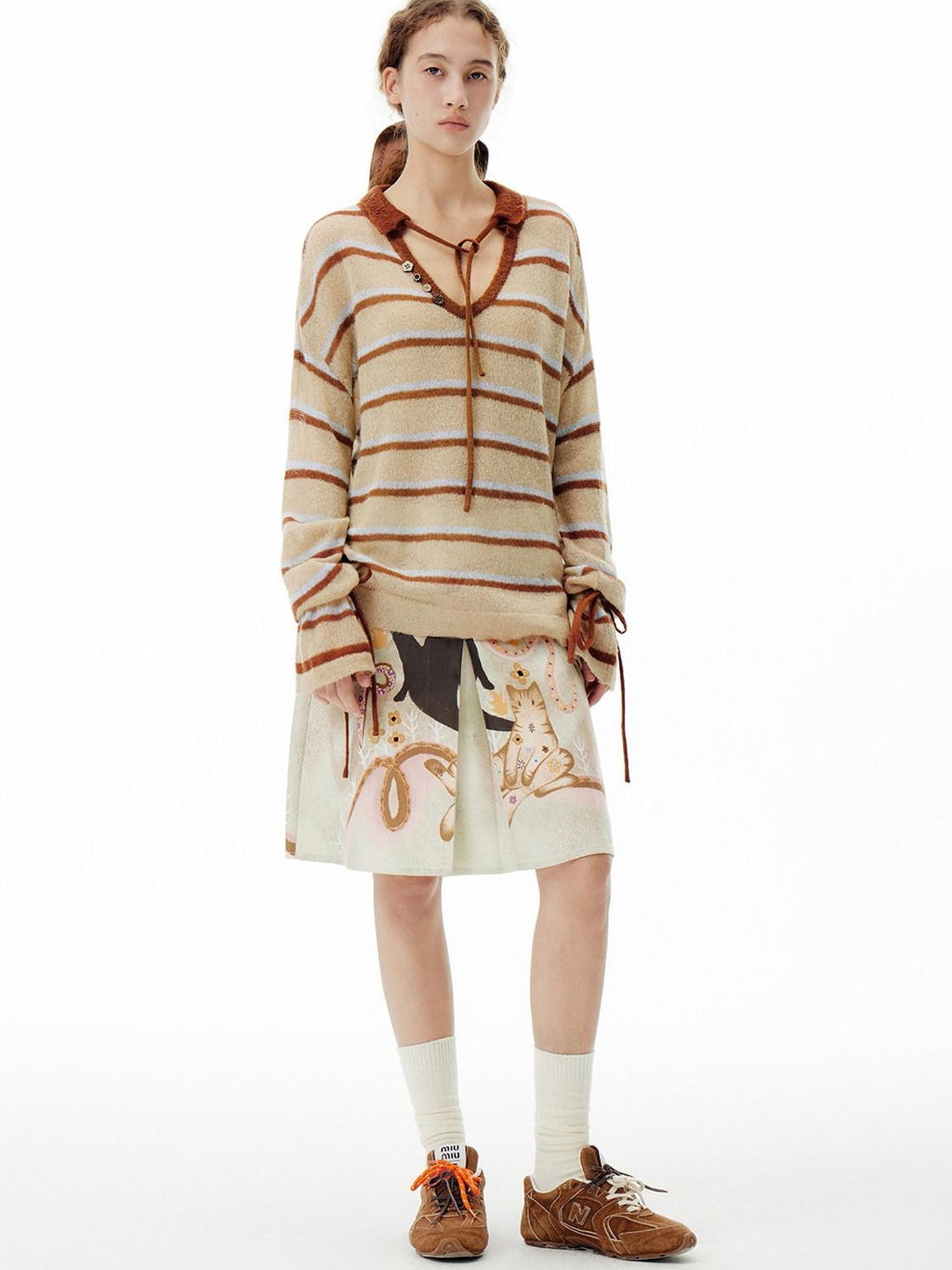 Outthe Blue Thermal V-neck Striped Pullover Office Long Sleeve Wool Mohair Knitwear