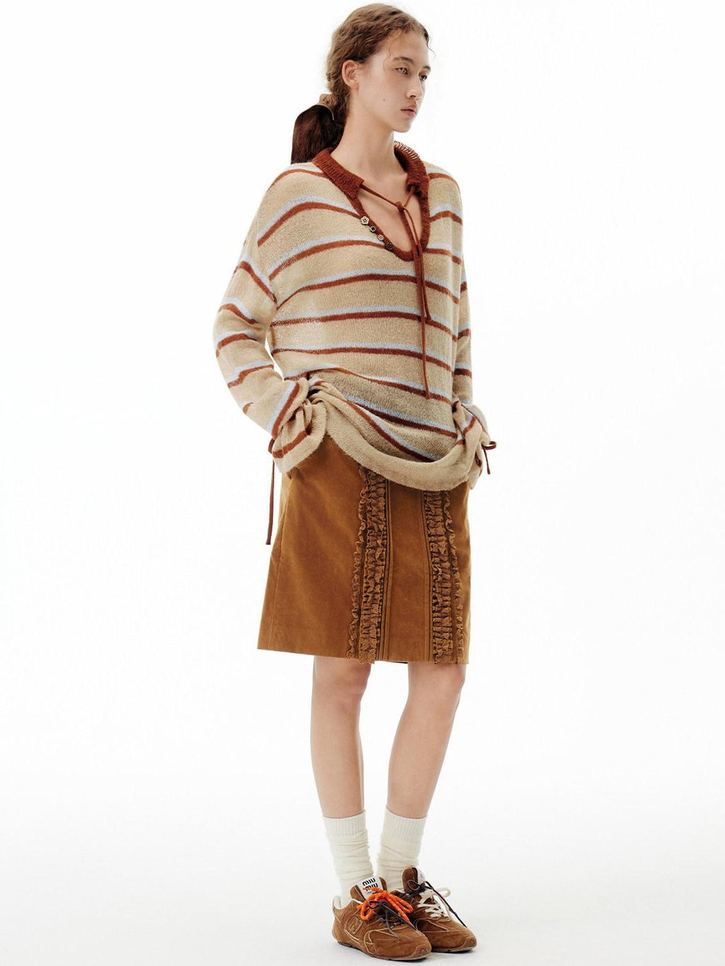 Outthe Blue Thermal V-neck Striped Pullover Office Long Sleeve Wool Mohair Knitwear