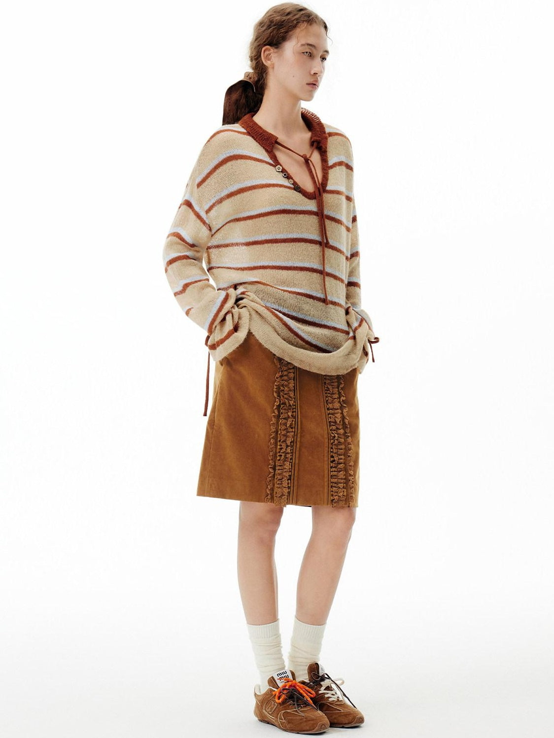 Outthe Blue Thermal V-neck Striped Pullover Office Long Sleeve Wool Mohair Knitwear