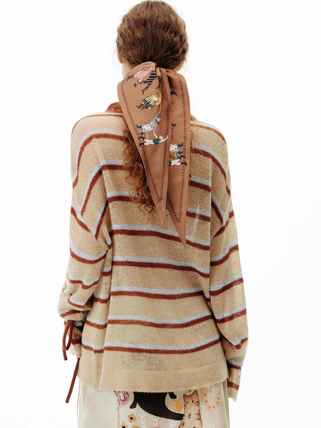 Outthe Blue Thermal V-neck Striped Pullover Office Long Sleeve Wool Mohair Knitwear