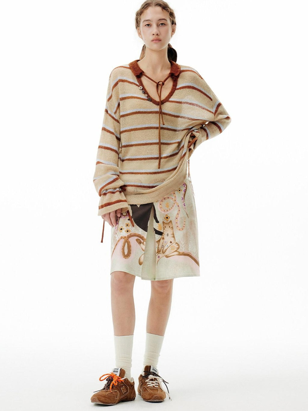 Outthe Blue Thermal V-neck Striped Pullover Office Long Sleeve Wool Mohair Knitwear