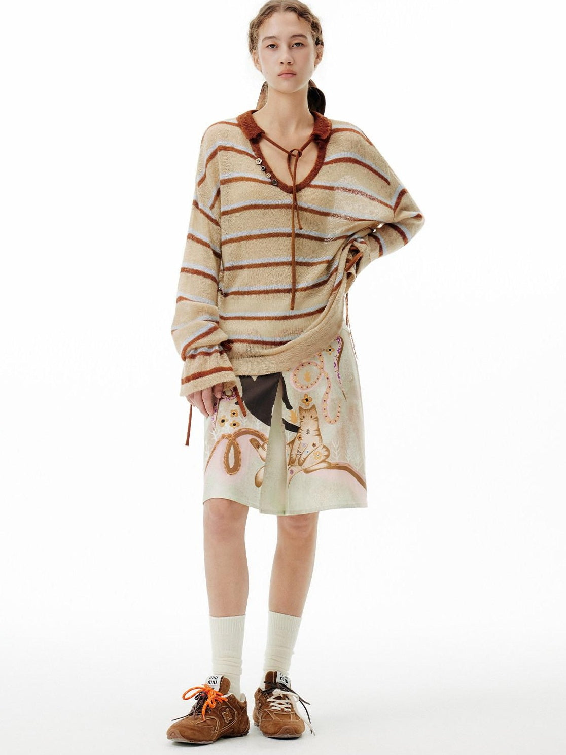 Outthe Blue Thermal V-neck Striped Pullover Office Long Sleeve Wool Mohair Knitwear