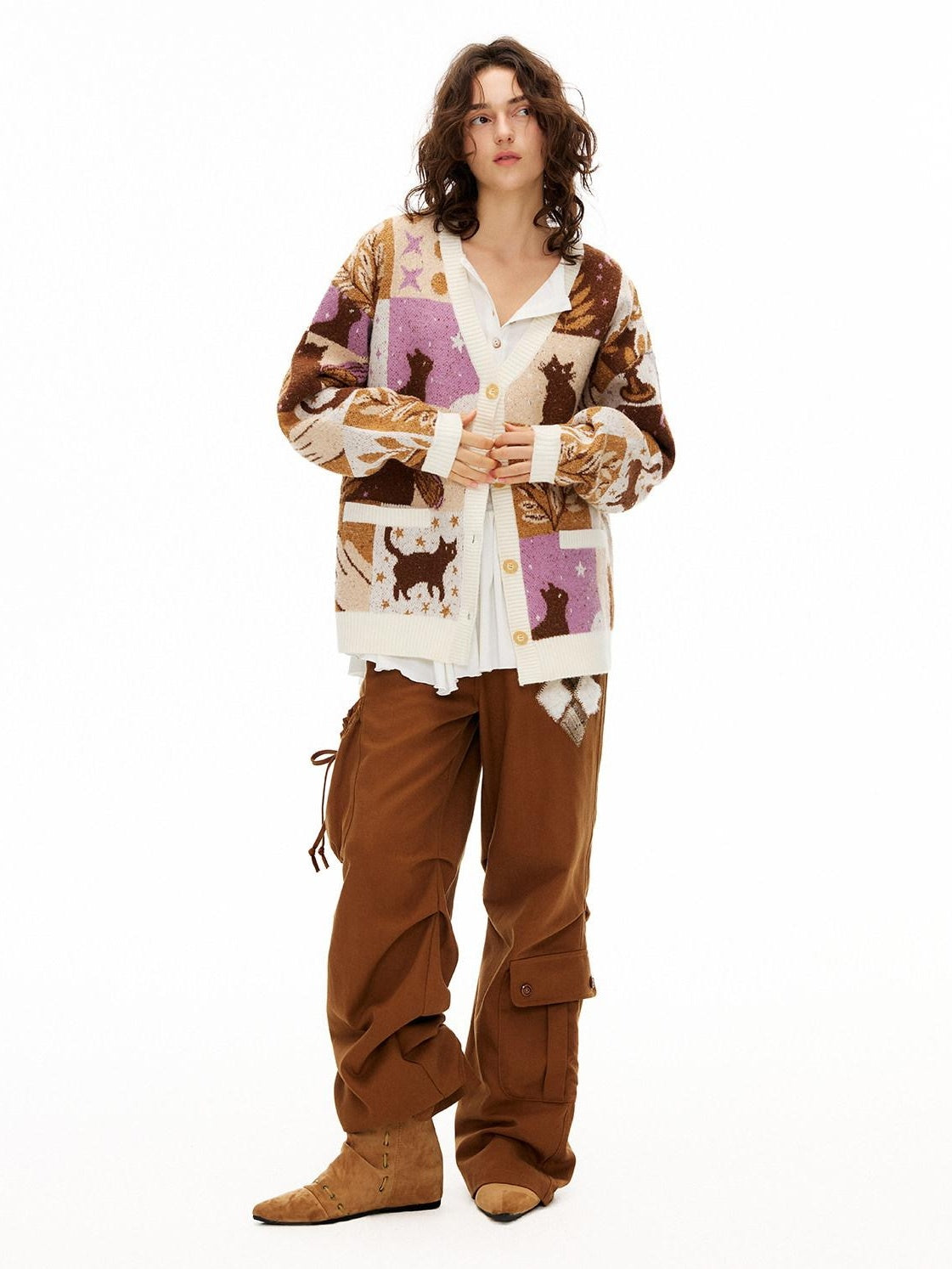 Outthe Blue Thermal Wool Blend Office V-neck Long Sleeve Multicolor Knit Cardigans