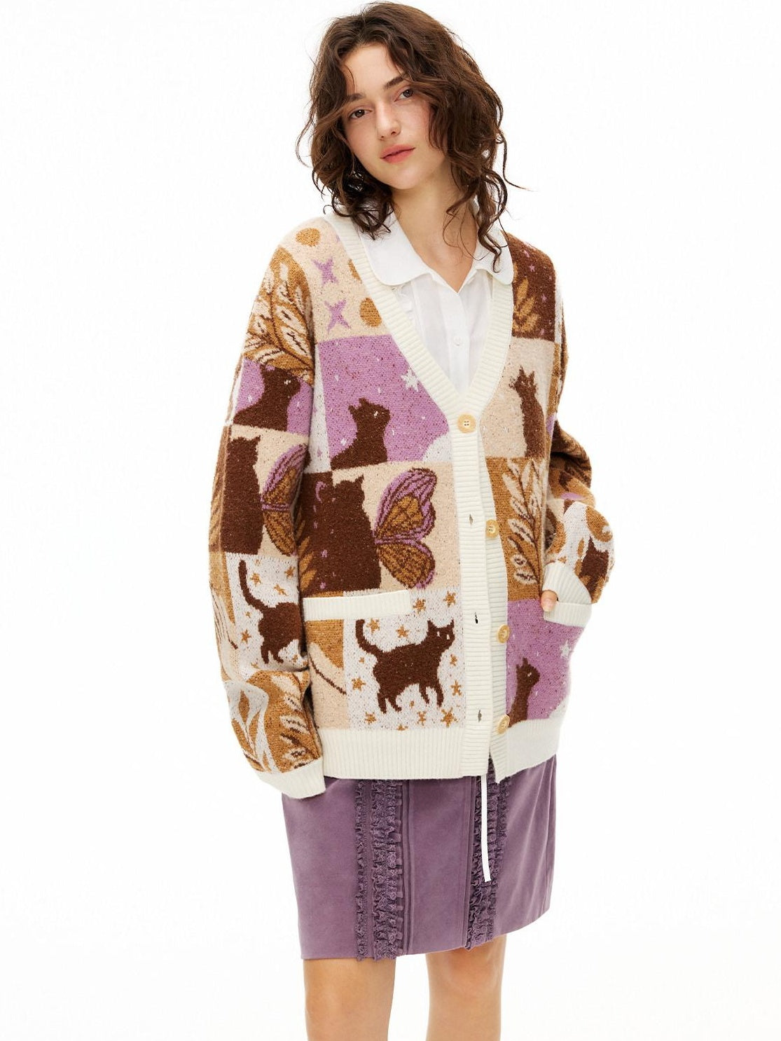 Outthe Blue Thermal Wool Blend Office V-neck Long Sleeve Multicolor Knit Cardigans