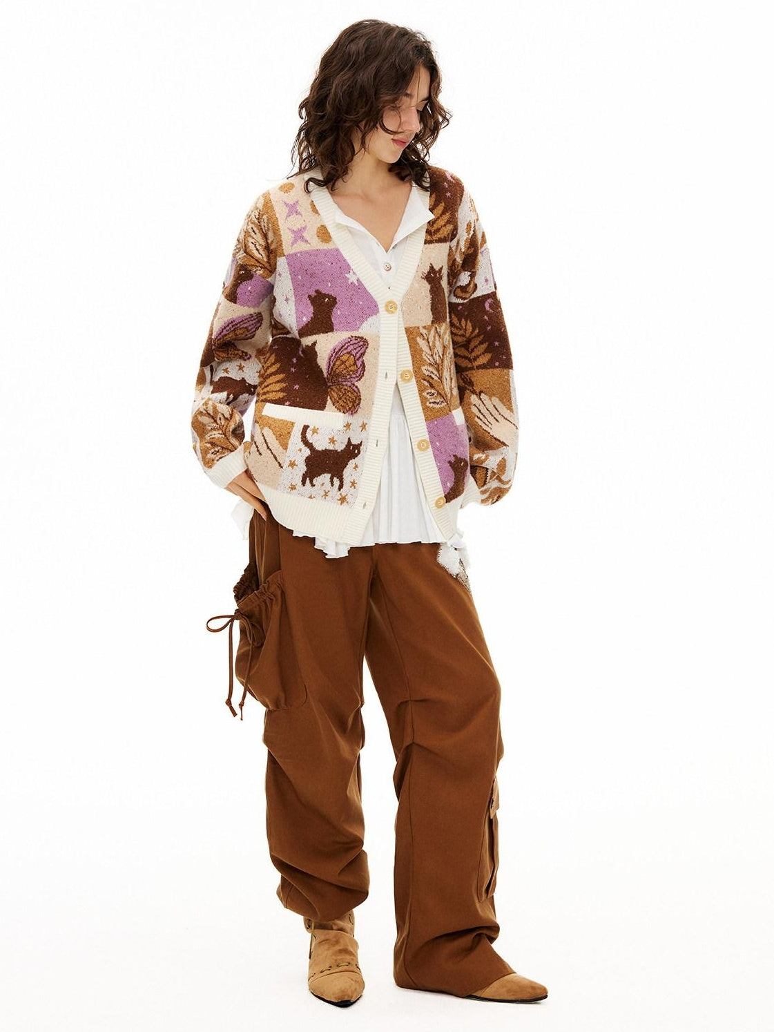 Outthe Blue Thermal Wool Blend Office V-neck Long Sleeve Multicolor Knit Cardigans