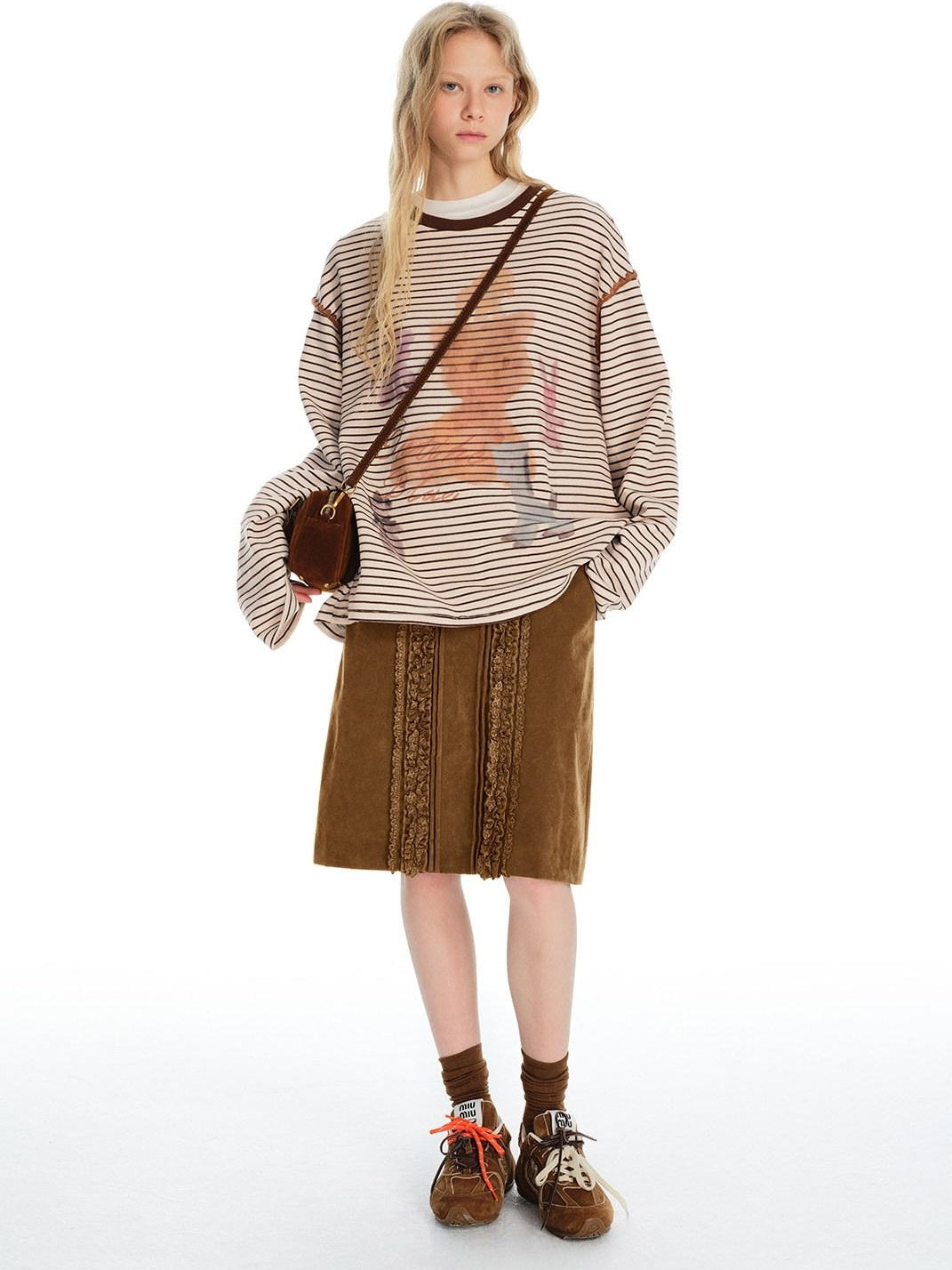 Outthe Blue Vintage Brown Pu Leather Mid Waist Crochet Cutout H Shape Women Midi Skirts