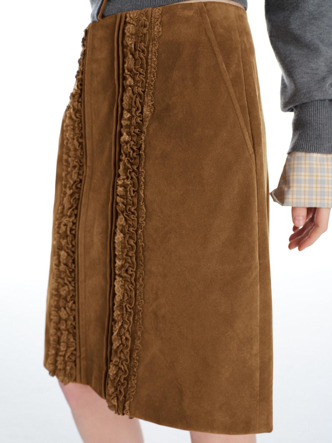 Outthe Blue Vintage Brown Pu Leather Mid Waist Crochet Cutout H Shape Women Midi Skirts