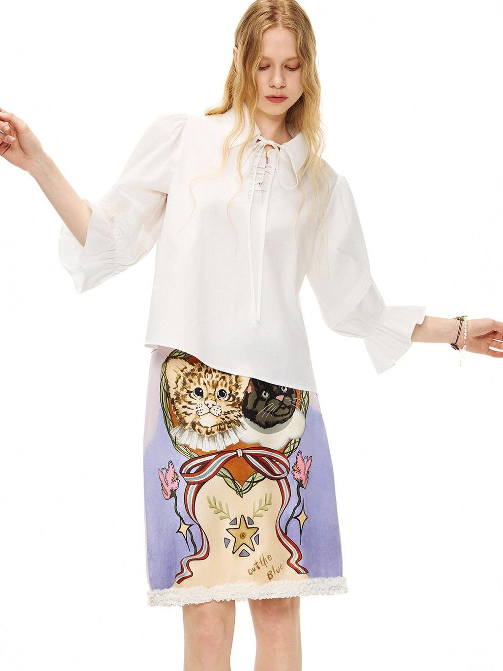 Outthe Blue Vintage Lace High Waist A Line Slim Casual Printed Mini Skirts