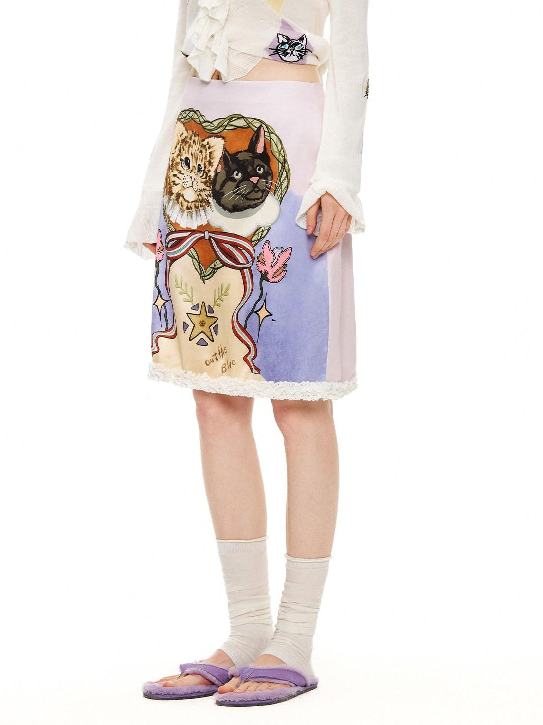 Outthe Blue Vintage Lace High Waist A Line Slim Casual Printed Mini Skirts