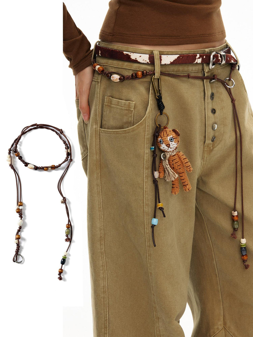 Outthe Blue Vintage Waist Chain Casual Unisex Dark Brown Adjustable 110Cm Belts