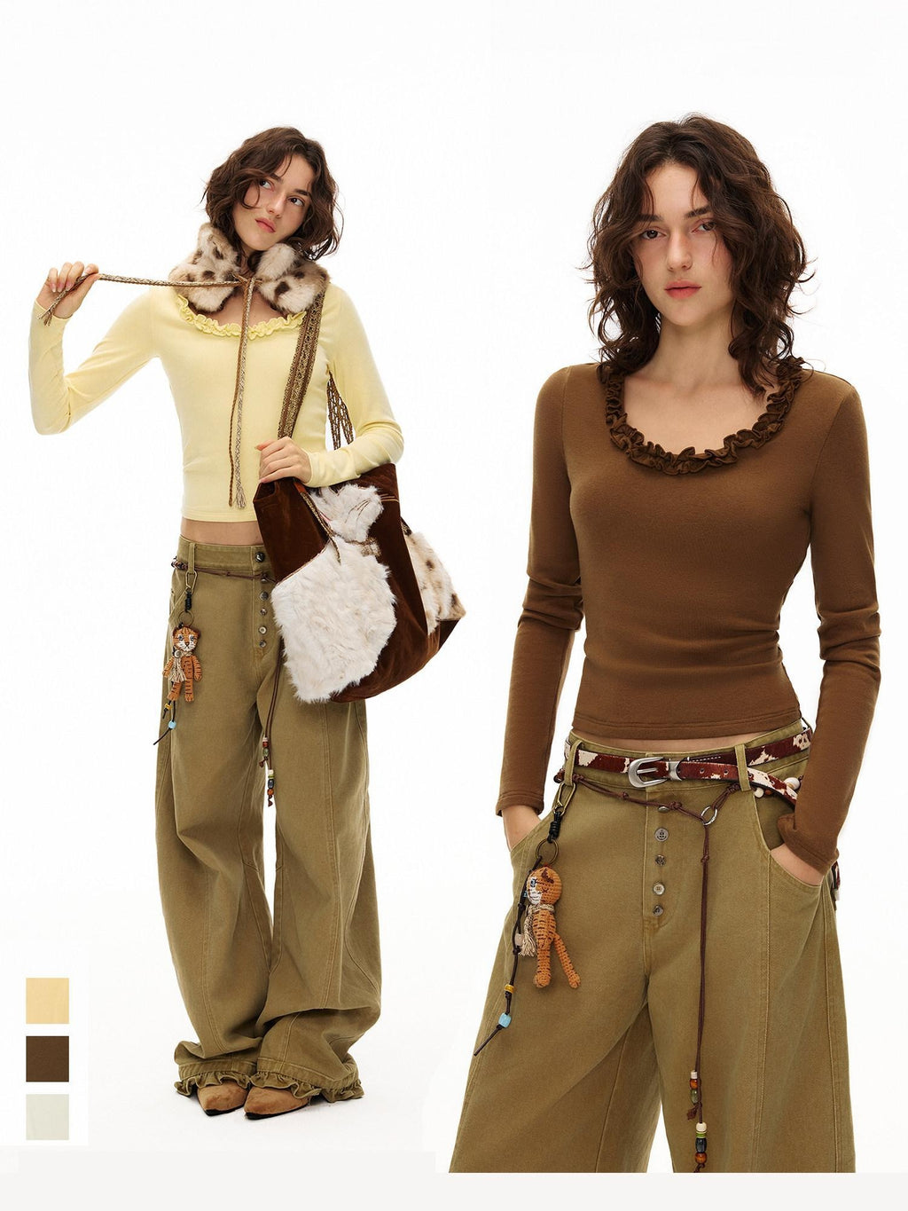 Outthe Blue Viscose Cotton Knit Slim Cropped U Neck Casual Women Travel Long Sleeve T-Shirts