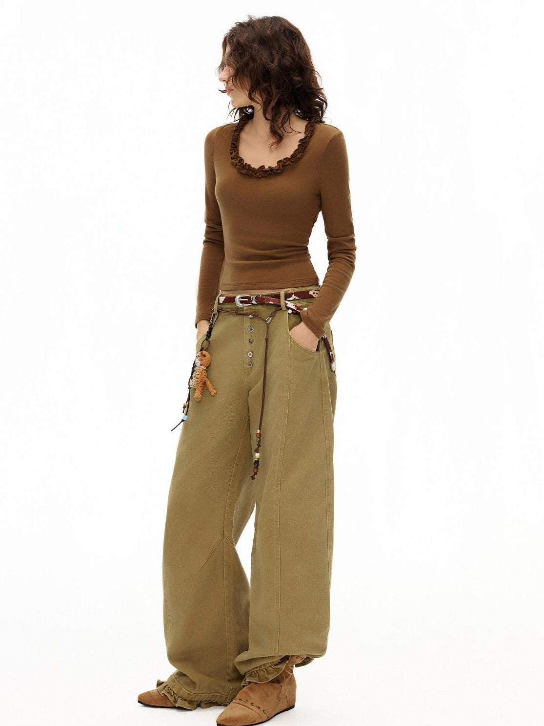Outthe Blue Viscose Cotton Knit Slim Cropped U Neck Casual Women Travel Long Sleeve T-Shirts