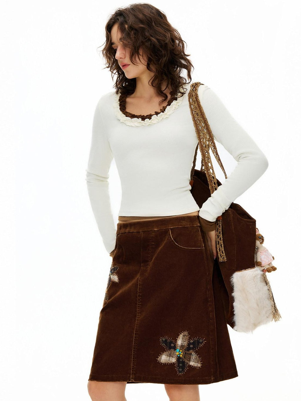 Outthe Blue Viscose Cotton Knit Slim Cropped U Neck Casual Women Travel Long Sleeve T-Shirts