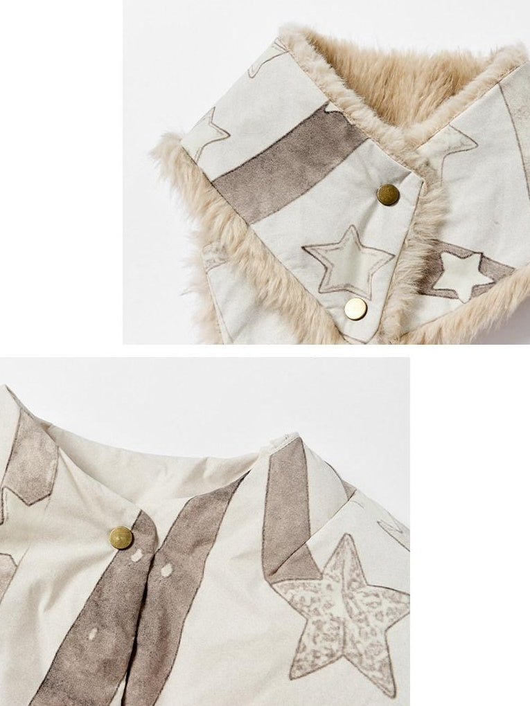 Outthe Blue Warm 90% Duck Down Short Cartoon Print Commuter Women Light Beige Down Jackets