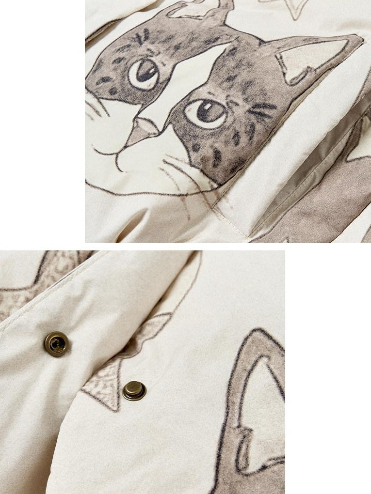 Outthe Blue Warm 90% Duck Down Short Cartoon Print Commuter Women Light Beige Down Jackets