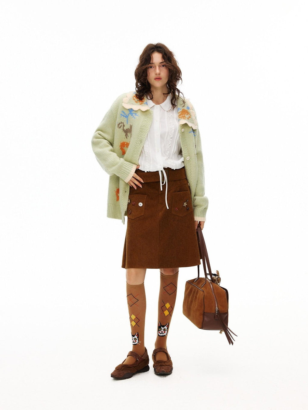 Outthe Blue Warm Acrylic Wool Commuter Loose Jacquard Mint Green Cardigans