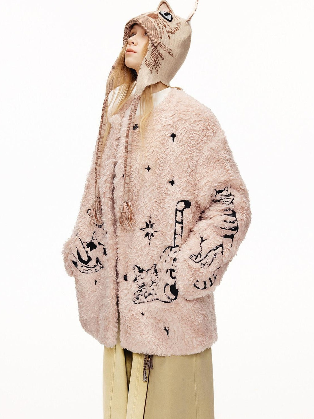 Outthe Blue Warm Thick Cotton Lined Embroidered Sweet Loose Women Dusty Pink Puffer Jackets