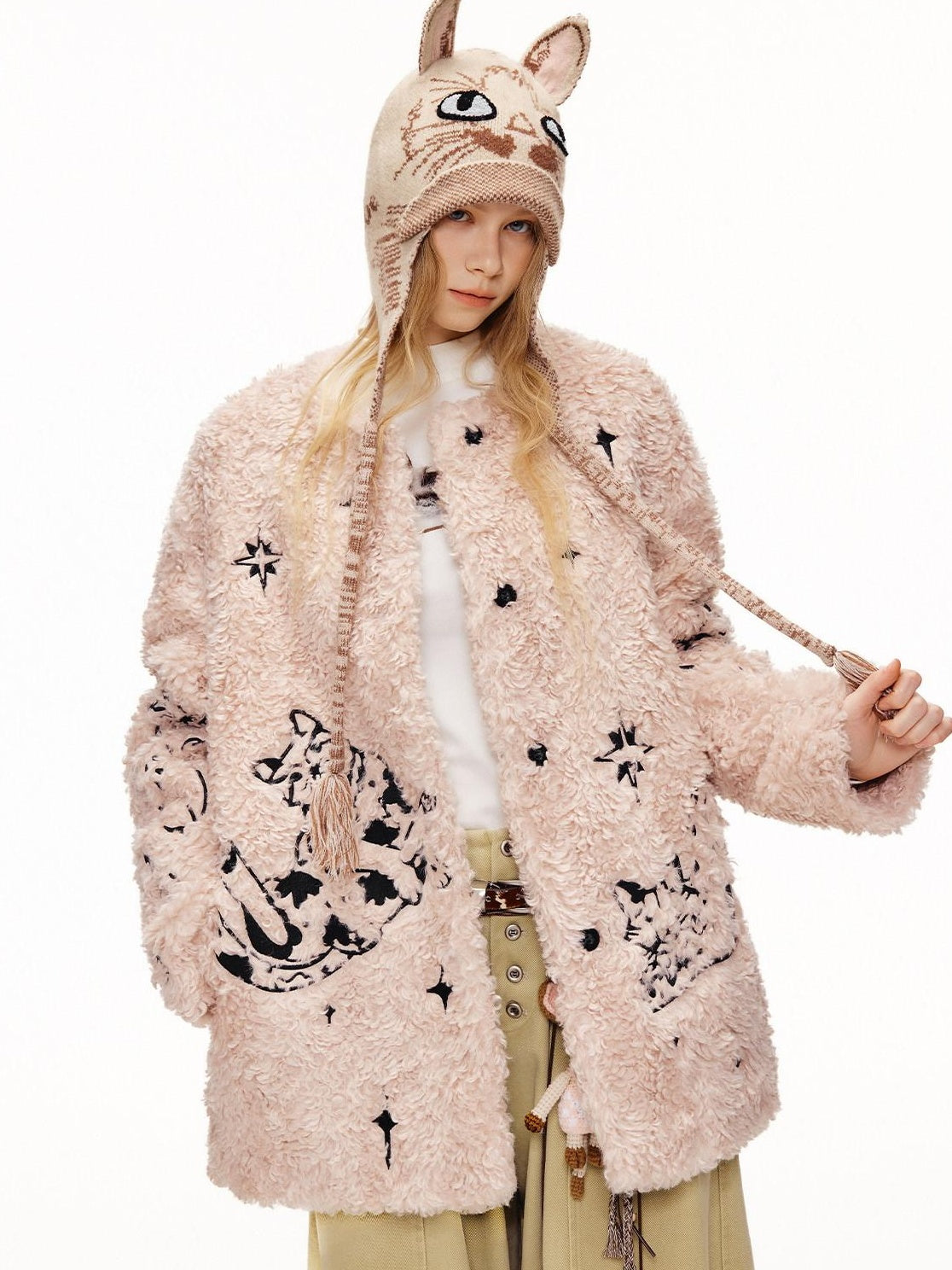 Outthe Blue Warm Thick Cotton Lined Embroidered Sweet Loose Women Dusty Pink Puffer Jackets