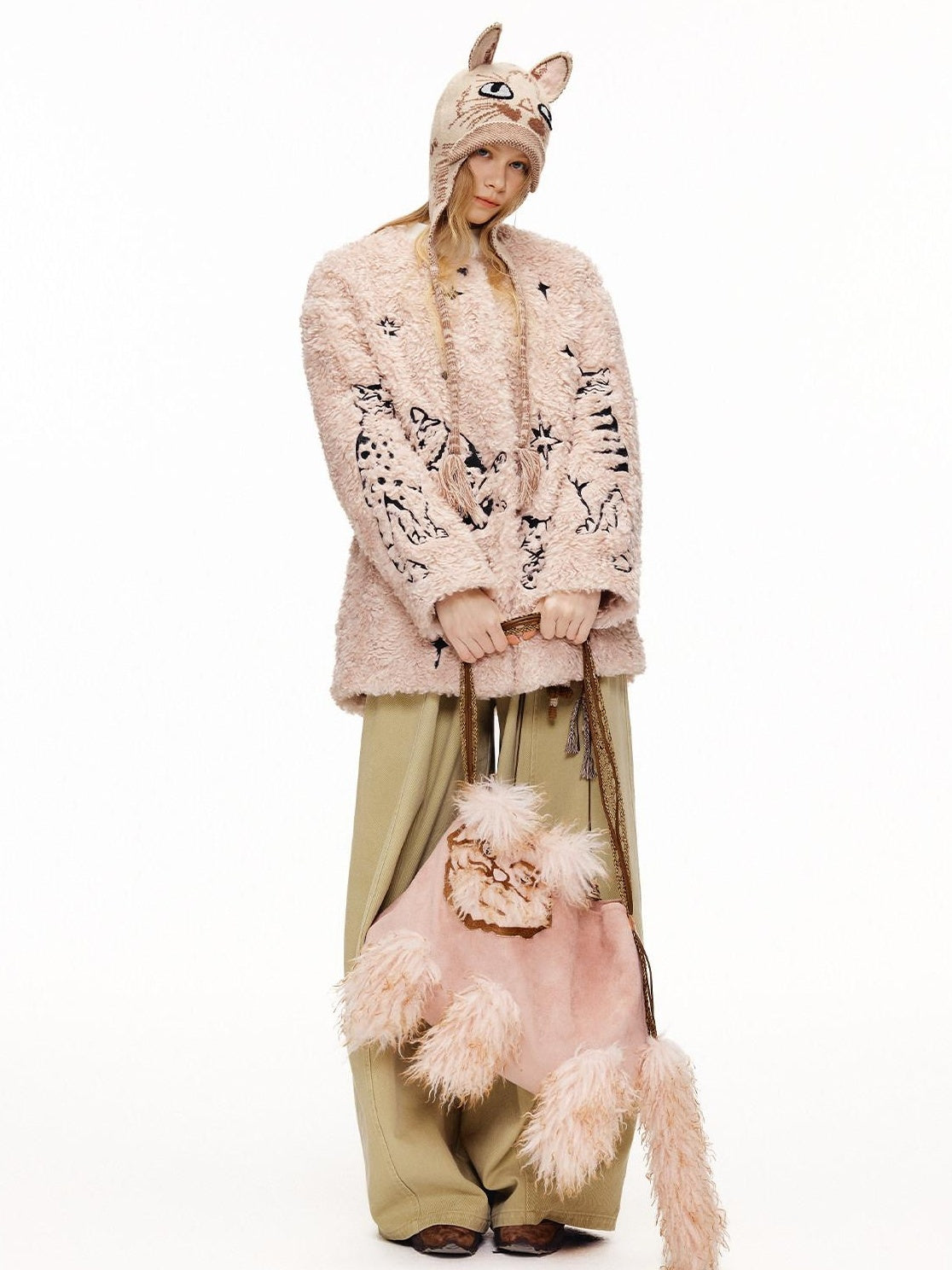 Outthe Blue Warm Thick Cotton Lined Embroidered Sweet Loose Women Dusty Pink Puffer Jackets