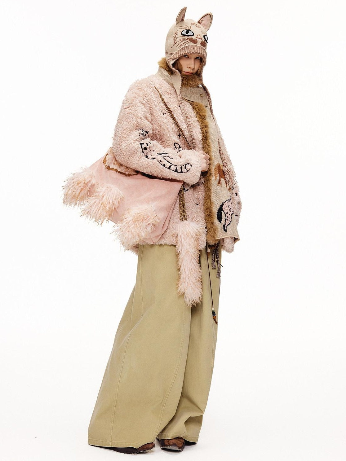 Outthe Blue Warm Thick Cotton Lined Embroidered Sweet Loose Women Dusty Pink Puffer Jackets