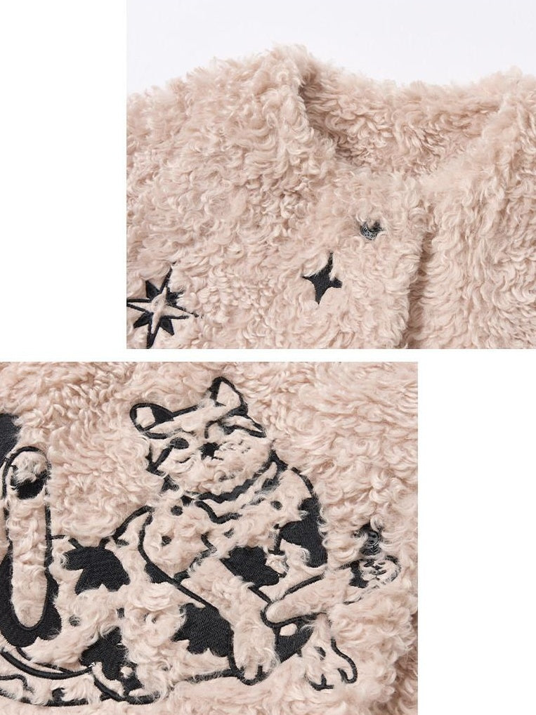 Outthe Blue Warm Thick Cotton Lined Embroidered Sweet Loose Women Dusty Pink Puffer Jackets