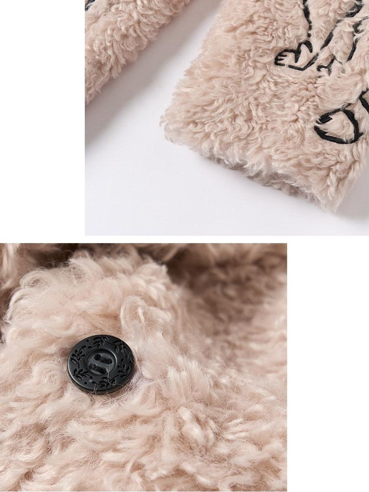 Outthe Blue Warm Thick Cotton Lined Embroidered Sweet Loose Women Dusty Pink Puffer Jackets