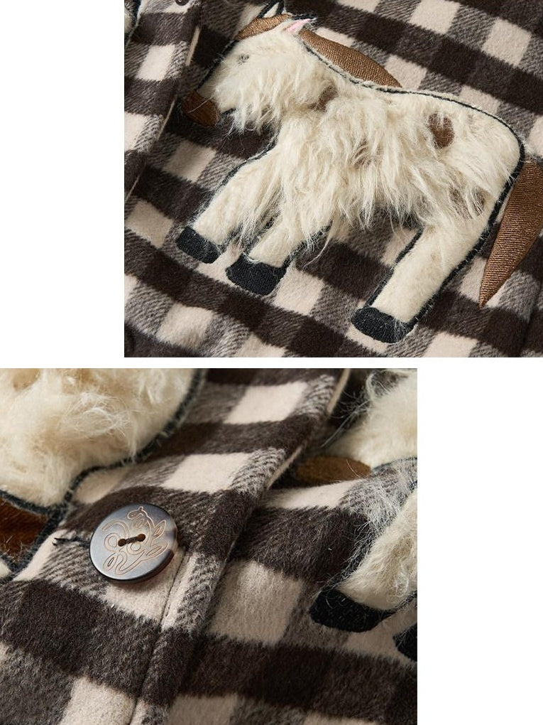 Outthe Blue Warm Wool Blend Single Breasted Loose Fit Commuter Brown Beige Plaid Jackets