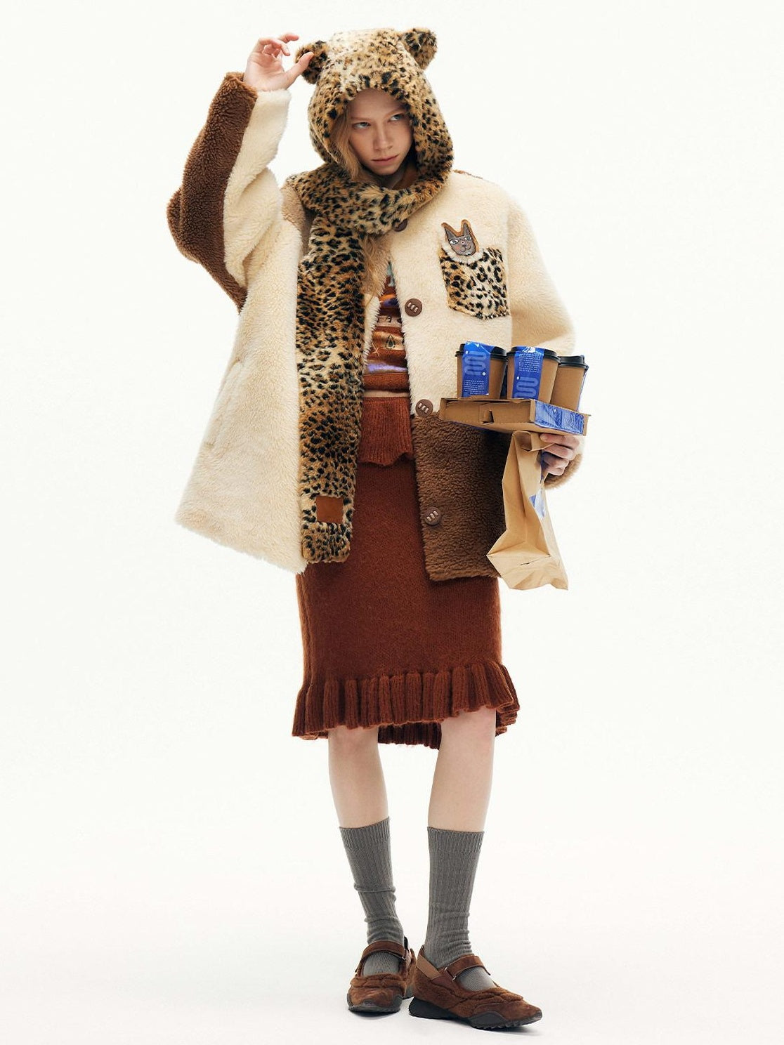 Outthe Blue Wool Blend Warm Casual Straight Cut Mid Length Women Beige Camel Classic Jackets