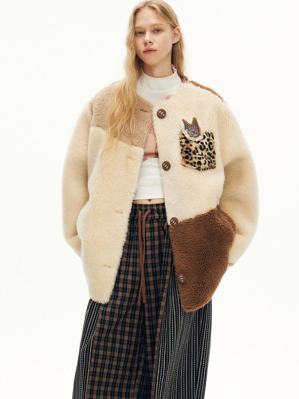 Outthe Blue Wool Blend Warm Casual Straight Cut Mid Length Women Beige Camel Classic Jackets