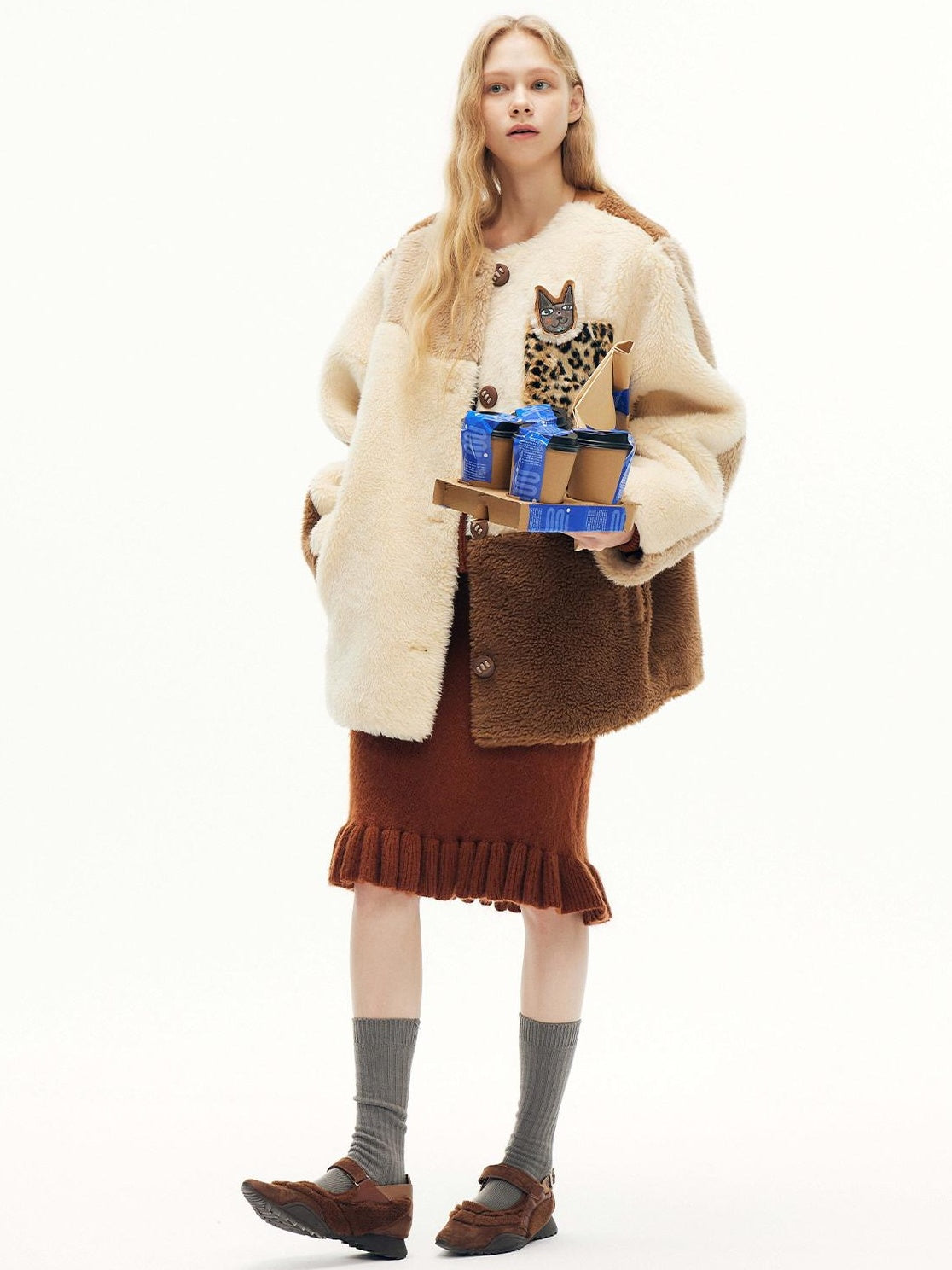 Outthe Blue Wool Blend Warm Casual Straight Cut Mid Length Women Beige Camel Classic Jackets