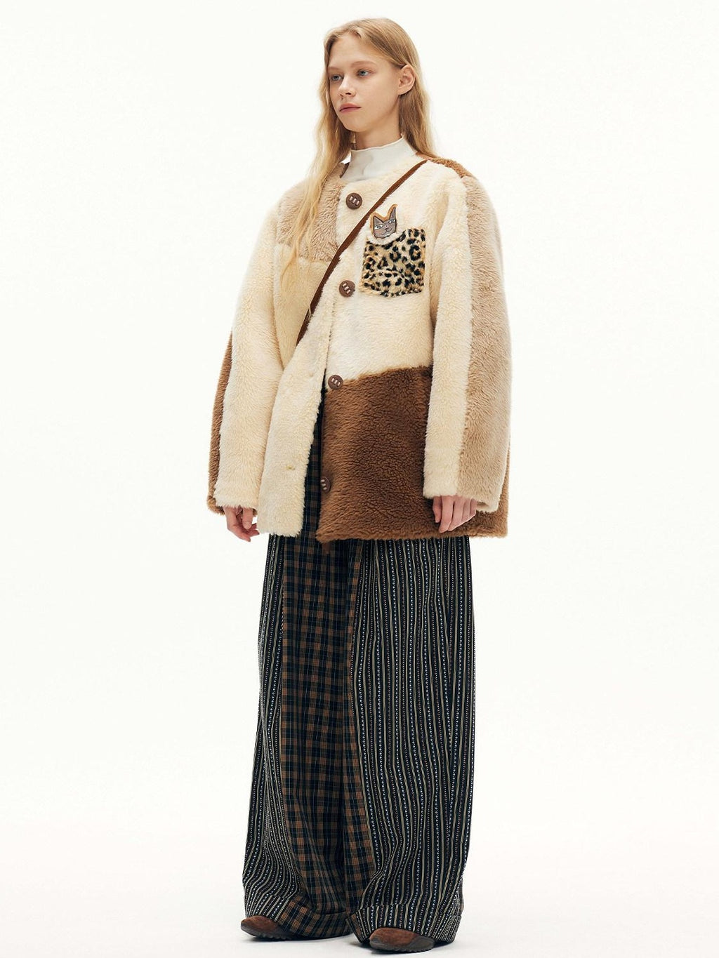Outthe Blue Wool Blend Warm Casual Straight Cut Mid Length Women Beige Camel Classic Jackets
