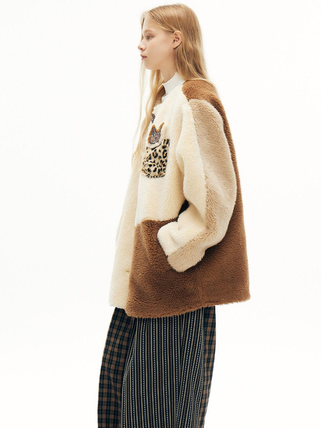 Outthe Blue Wool Blend Warm Casual Straight Cut Mid Length Women Beige Camel Classic Jackets