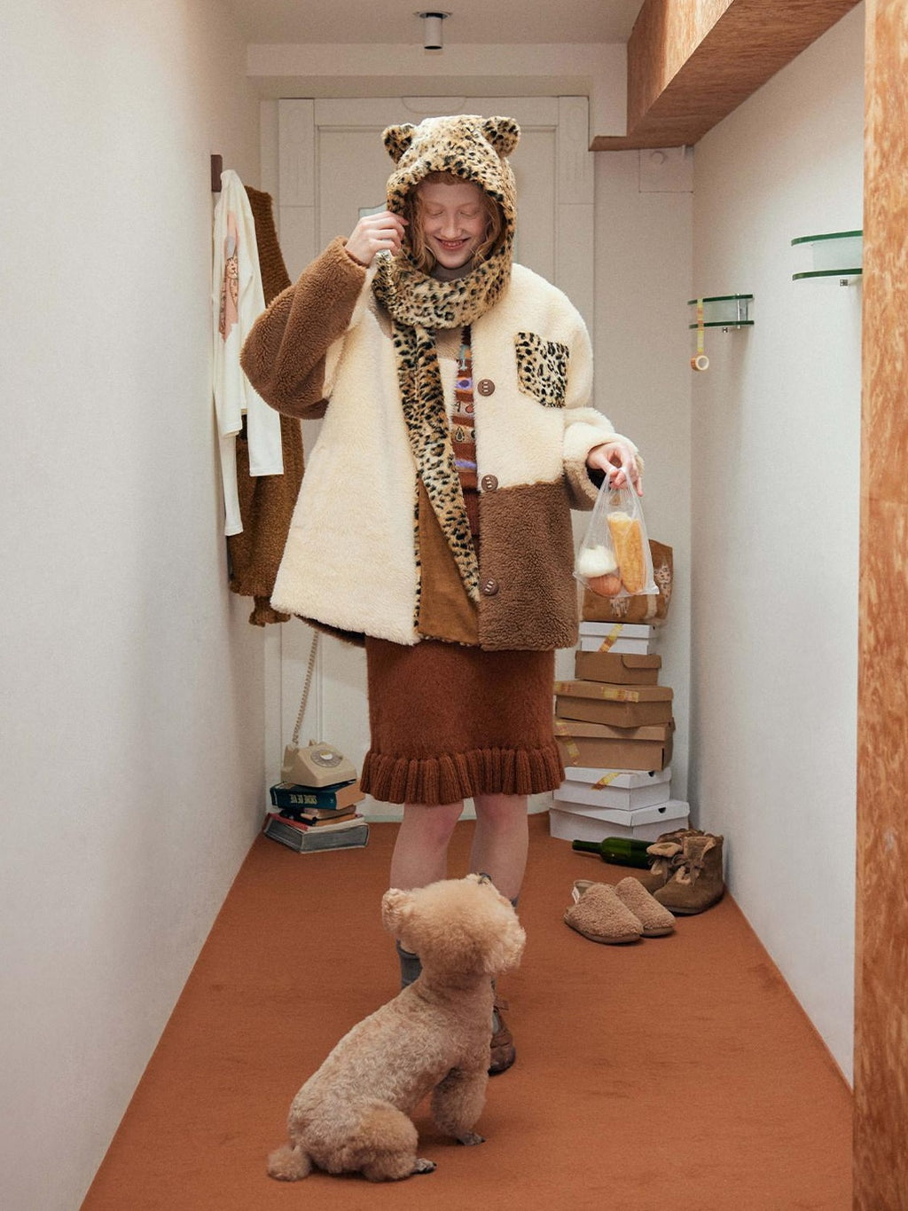 Outthe Blue Wool Blend Warm Casual Straight Cut Mid Length Women Beige Camel Classic Jackets