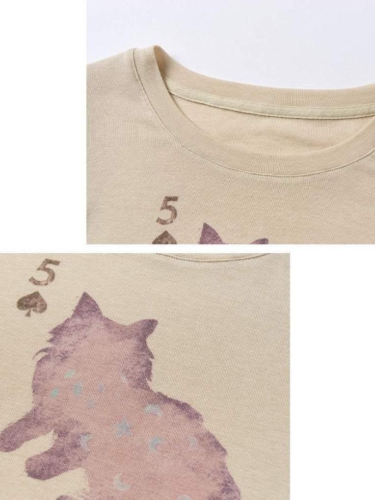 Outthe Blue Wool Retro Slim Puff Sleeve Crop Crew Women Animal Oatmeal Long Sleeve T-Shirts