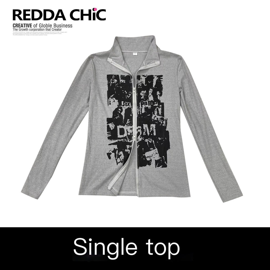REDDACHIC_American_Retro_Print_High_Neck_Zip_Side_Slit_Long_Sleeve_Women'S_Cardigans_MISSTT