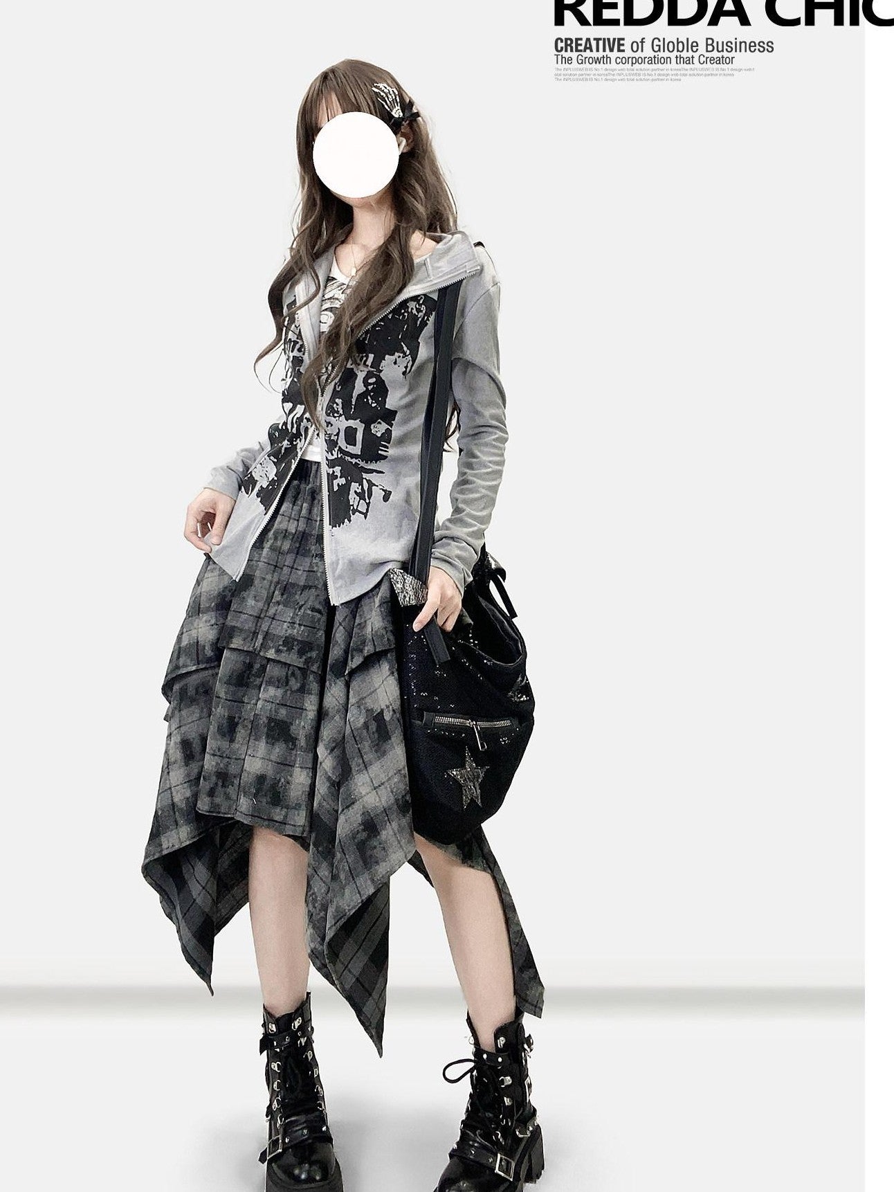 REDDACHIC American Retro Print High Neck Zip Side Slit Long Sleeve Women'S Cardigans