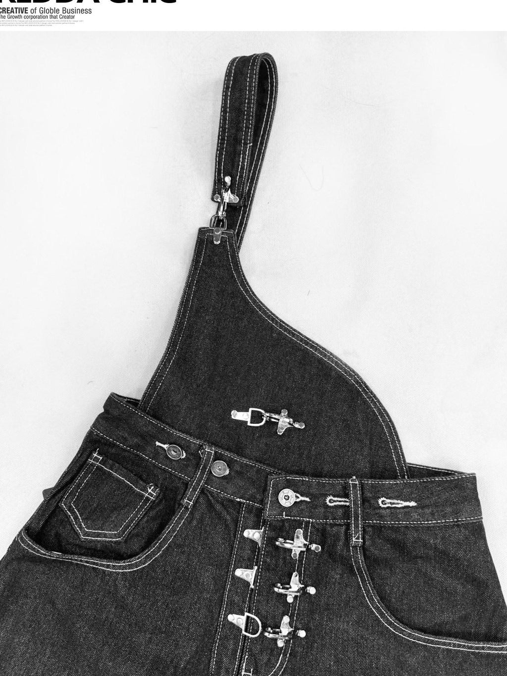 REDDACHIC American Vintage Asymmetric Strap Button Low Waist Women'S Denim Wide-Leg Jeans