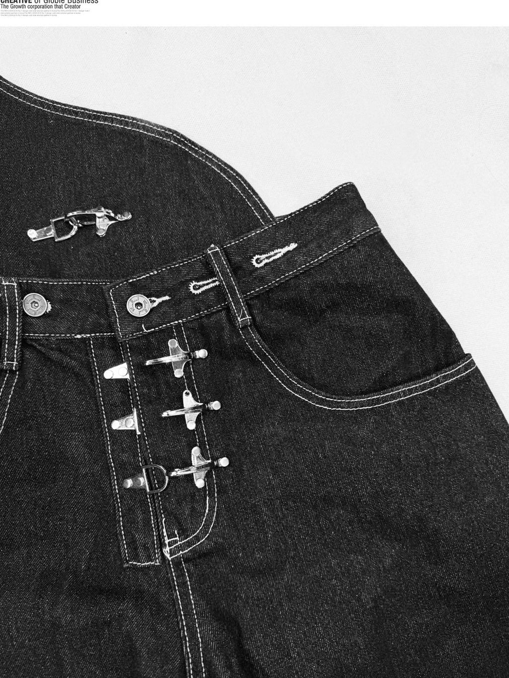 REDDACHIC American Vintage Asymmetric Strap Button Low Waist Women'S Denim Wide-Leg Jeans